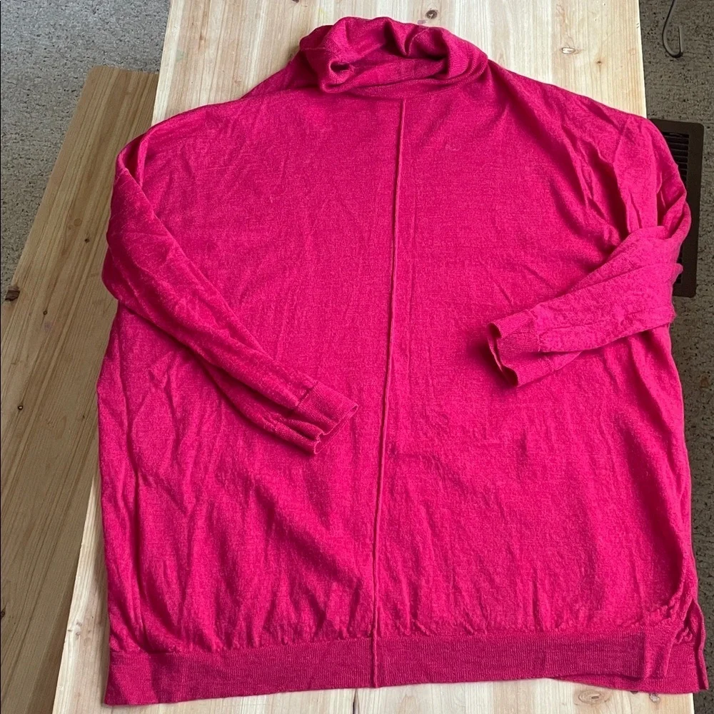 Eileen Fisher 100% Merino Wool Vibrant Red Cowl Neck Sweater